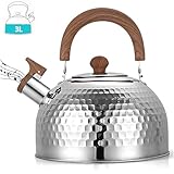 Tetera para Estufa 3 Litros,Tetera Silbadora,Hervidor de Té de Acero Inoxidable de Grado Alimenticio,con Asa Plegable y...