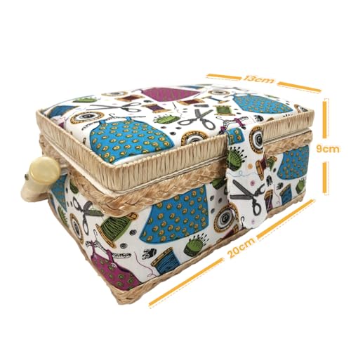 Miniatura 4 de Costurero De Madera, Caja De Costura Forrada En Tela Con 8 Compartimentos, Organizador Con Alfiletero, Caja De Almacenamiento Con Asa Y Bandeja, Hilos, Pequeña