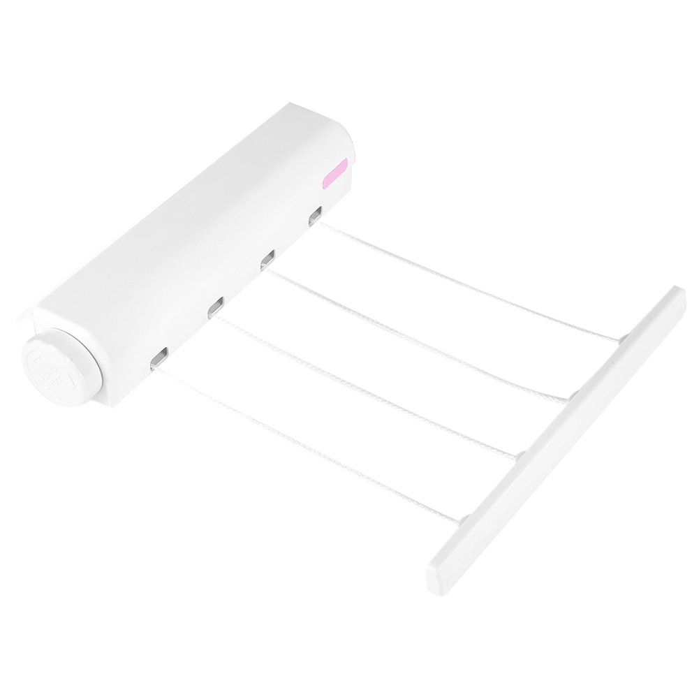 Wincal Retractable Clothes Airer, 3.2m 4-Wire Retractable Drying Rack Indoor Wall-Mounted Clothes Line Laundry Line Pull Out Drying Rack for Terraces Balconies
