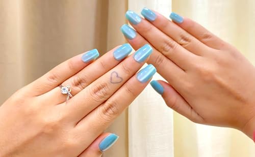 Image of 24 Pcs Reusable Artificial Nails Fake Nails with Glue and Kit|Bluebell Bliss Mirror Shine Press On Nails for Women | Short Square Shape | UV Protected Premium ABS | Long Lasting & Reusable | Salon fresh look
