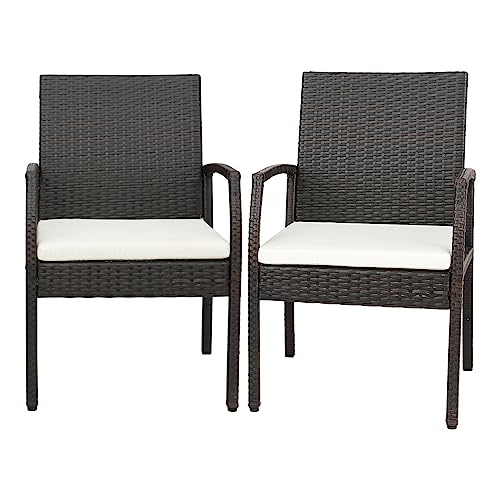 GIANTEX Set di 2 Sedie in Rattan, Sedia Giardino Poltrone da Esterno con Cuscini per Seduta con Cerniera, Set di 2 Comode Sedie per Giardino, Patio, Terrazza(Modello A, 54,5x61,5x89cm)