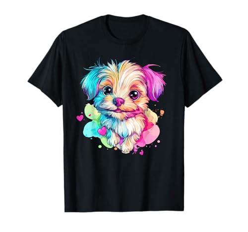 Adorable Puppy with Colorful Hearts T-Shirt