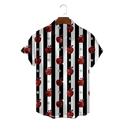 Chemise de vacances imprimé pomme et motif rayé noir et blanc rétro