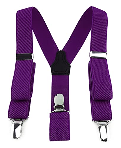 Tirantes infantiles elásticos para evitar pantalones caídos con pinzas TigerTie moradas