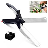 2 in 1 Kitchen Scissors for Food – Stainless Steel Blade & Plastic Cutting Board Scissors with Safety Lock | 9.6' Tomato Knife, Fruit & Vegetable Cutter – Easy-to-Use Kitchen Shears for Meat, Cheese