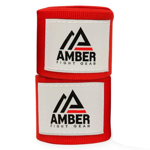 Amber Fight Gear Mexican Style 200 Inch Elastic Handwraps - Breathable, Durable, Machine Washable for MMA, Boxing, Kickboxing, Muay Thai (1 Pair, Red)