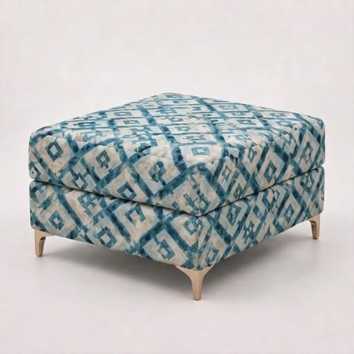 Image of FURNY Signature Cresta 4-Seater L-Shape Sofa Set with Movable Ottoman | Flexible LHS /RHS Layout | Tapestry Fabric | 40D Foam + Zigzag Spring | 3-Yr Warranty (Lagoon Mosaic Blue)