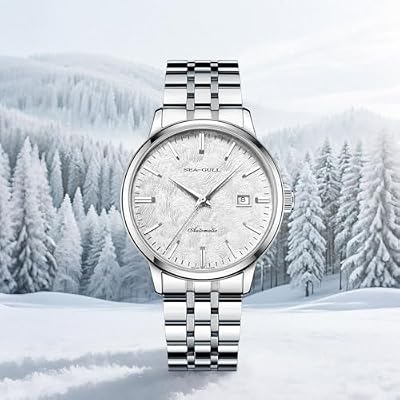 SEA-GULL Seagull Couple Watches for Men Women, Automatic Mechanical Wristwatch, Cedar Dial Stainless Steel Business Calendar Couples Watch, 40mm, 6182