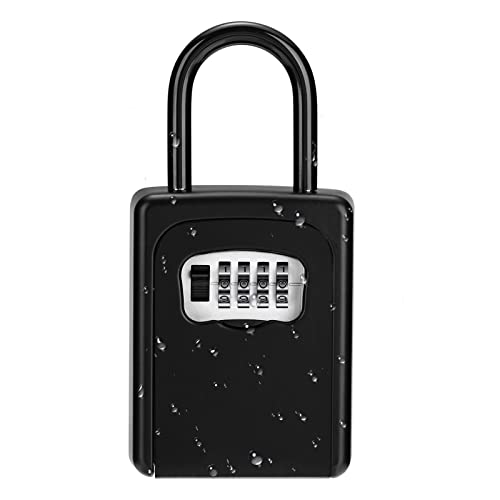 ZHEGE Boîte à clés avec Anse, Cadenas à clé Portable (Aucune Installation requise) Petite boîte de Verrouillage à Combinaison, étanche pour Partager et sécuriser Les clés (Noir) Cover