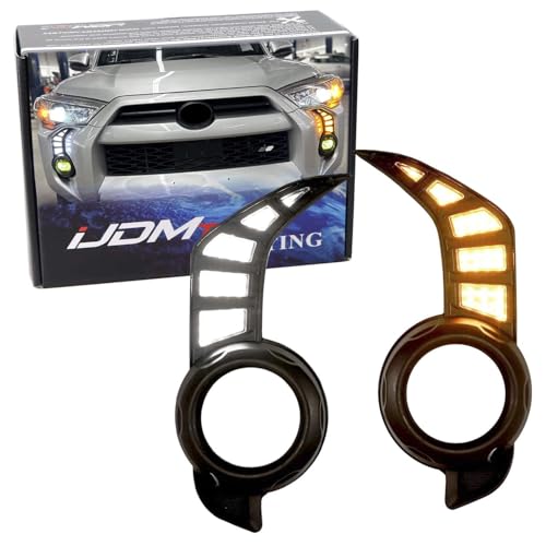 iJDMTOY Switchback LED Daytime Running Light Kit Compatible With 2014-2024 Toyota 4Runner, White/Amber LED Foglamp Bezel Replacement Assembly w/Dynamic Sequential Flash Turn Signal Feature