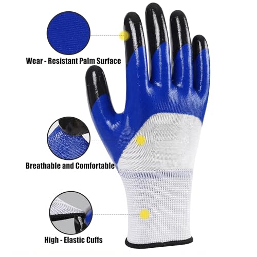 Image of Multipurpose Nylon Anti Cut PU Nitrile Coating Work Safety Gloves Tiger-Blue Pair 24