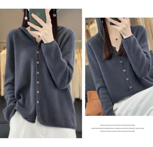 Image of Cashmere Sweaters for Women Button Down V Neck Hooded Cardigan Casual Loose Long Sleeve Soft Knit Pullover Tops