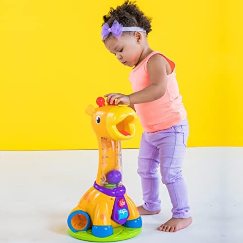 Bright Starts, Spin & Giggle Giraffe Ball Popper Musical Activity Toy with Light & Sounds, 6 Balls, Spinning Toy, Early Development, Ages 12 months