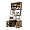 Furniouse 5-Tier Kitchen Bakers Rack, Industrial Microwave Oven Stand with Shelves, Kitchen Utility Storage Shelf with Cabinet, Standing Kitchen Storage Rack, Rustic Brown