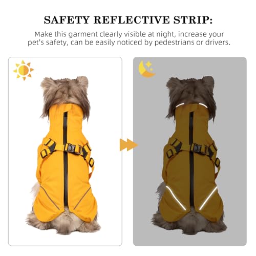 Hunde-Regenmantel für kleine und mittelgroße Hunde, wasserdichte Hunderegenjacke mit integriertem Geschirr für nasses Wetter, leicht zu tragen, reflektierend, Gelb, Größe M