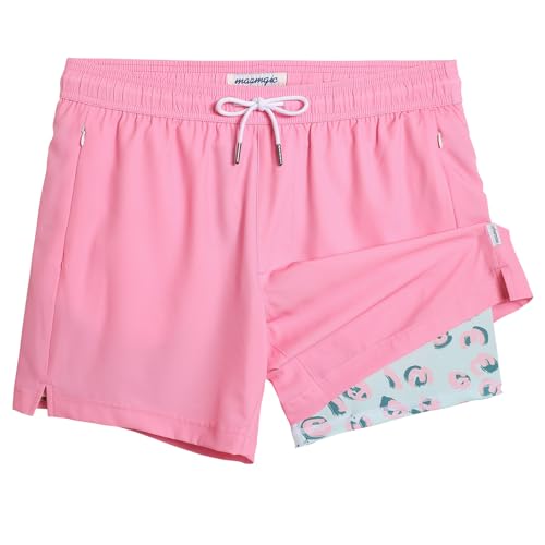 maamgic 5inch Mens Swimming Trunks with Compression Liner 2-in-1 Swim Trunks Stretch Quick Dry Swim Shorts Zipper Pockets