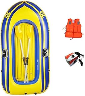 ROSG Inflatable kayak set rafting fishing can accommodate 2 people double outdoor fishing inflatable boat thickened rafting kayak aluminum paddle and electric pump yellow