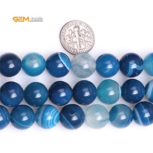 Gem-Inside Natural 12Mm Banded Blue Agate Gemstone Loose Beads Round Energy Stone Power Beads For Jewelry Making 15" #TOP1