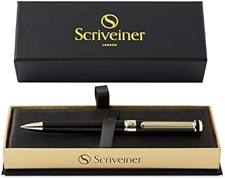 Scriveiner Black Lacquer Ballpoint Pen - Stunning Luxury Pen with 24K Gold Finish, Schmidt Black Refill, Best Ball Pen Gift Set for Men & Women, Professional Executive Office, Nice Fancy Designer Pens