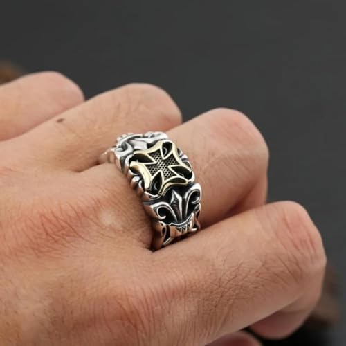 Anillo de cruz grande punk de hombre ajustable de estilo retro 3