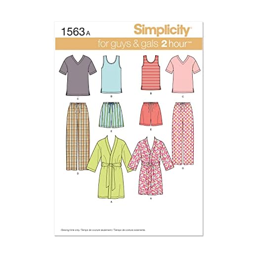Simplicity US1563A Easy to Sew Teen's, Men's and Women's Pajama Sewing Pattern Kit, Code 1563, Sizes XS-XL
