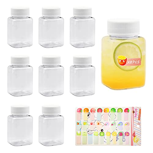 BEIIEB Transparent YLP1 Lot de 8 bouteilles en plastique avec couvercles, anti-fuite, jus réutilisables, conteneurs à boisson, pour stocker l'eau et d'autres boissons faites maison (100 ml)
