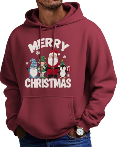 Image of COOFANDY Mens Hoodies Ugly Christmas Hoodie Cotton Red XXL