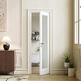 COSHOMER Slab Door Interior for 24' X 80' Opening,Full Lite Tempered Frosted Glass,Solid Core,Pre-Assembled,Premium Baking Paint Finish for Bathroom,Pantry,White,Easy Install, Without Hardware Kit