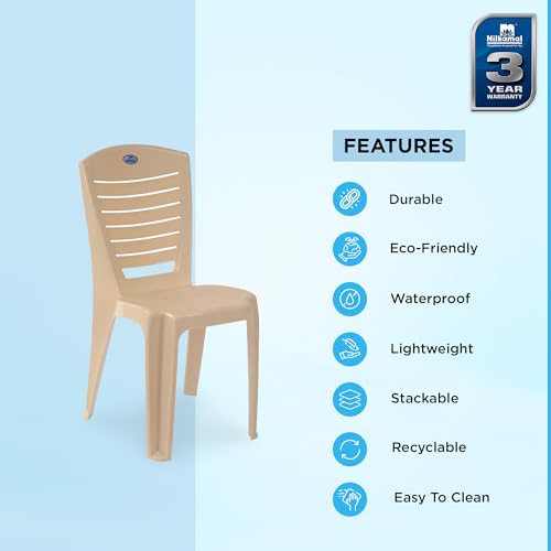Image of Nilkamal Plastic Chair for Living Room | 3 Year Warranty | for Home, Living Room, Outdoor | Marble Beige Colour | CHR4025