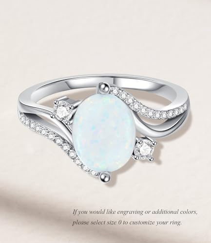 Opal Rings For Women 925 Sterling Silver White Oval Wedding Ring with Zirconia for Engagement Jewelry for Wife Her4
