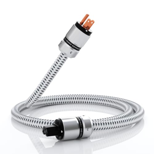 Monosaudio 14AWG Audiophile Power Cable 125V 15A HiFi Power Cable Ith 3-Prong US Version Pure Copper Plugs Braided Sleeves Power Cord for Audio,Subwoofers,Amplifier,Home Theater,Turntable(6.6FT/2M)