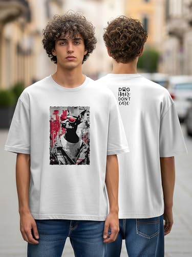 Image of BULLMER Peach Trendy Front Printed oversized Round Neck T-shirt for men