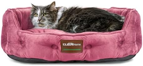 ClevaHome Cat Dog Bed for Small Pets up to 15lbs - Round Cat Beds...