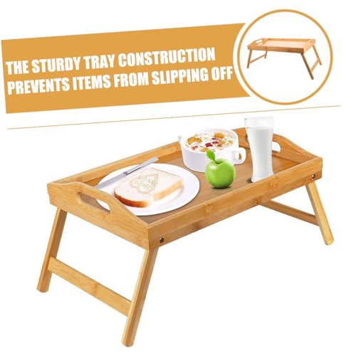 Table de lit bois pliable multi-usage avec poignées pour ordinateur et écriture