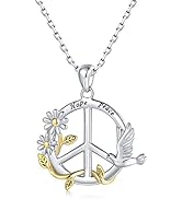 EJALEN 925-Sterling-Silver Dove Peace Sign Necklace - Hope Peace Cute Animal Peace Dove Pendant 1...