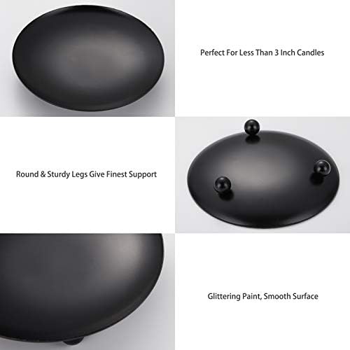 Set of 2 Plate Candle Holder Stand 4.3 Black Iron Pillar Candle Plate Pedestal Candlestick Stand for LED & Wax Candles Party Spa Weddings