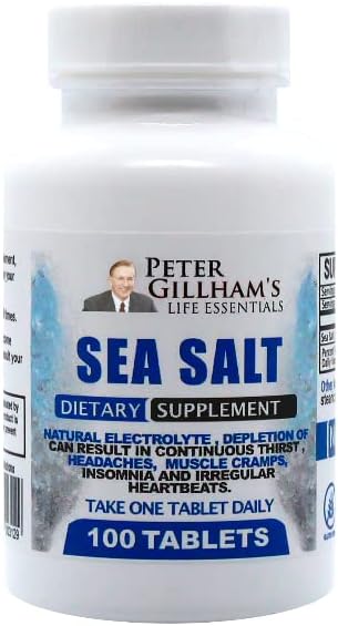 Sea Salt Sodium Chloride 450mg, 100 Tablets, Electrolyte Support & Balance, Athletic Post Workout Rehydration & Recovery. Hot Weather Aid. Prevent Dehydration & Cramps. Made in USA