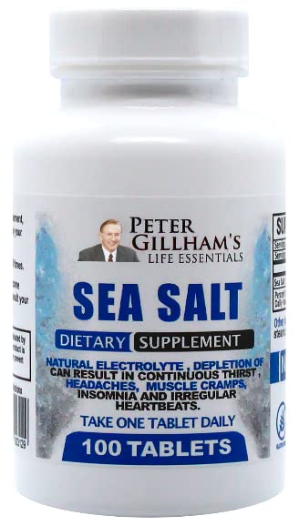 Peter's Choice Sea Salt Sodium Chloride 450mg, 100 Tablets, Electrolyte Support & Balance, Athletic Post Workout Rehydration & Recovery. Hot Weather Aid. Prevent Dehydration & Cramps. Made in USA