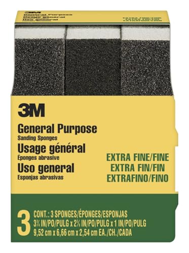 3M Extra Fine/Fine Sanding Sponge, 3-3/4-in x 2-5/8-in x 1-in, 3-Pack (907NA-3P-CC)