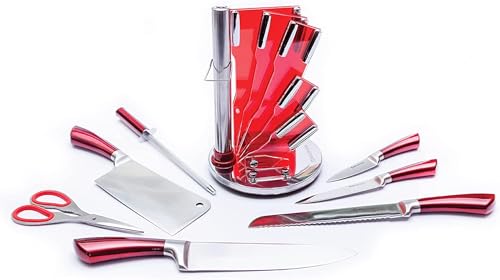 ROYALTY LINE, RLKSS804, Ensemble de Couteaux de Cuisine 8 Pièces en Acier Inoxydable avec Ciseaux, Organisateur et Chaira - Design Élégant Argenté -...
