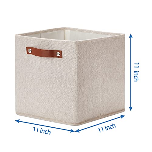 Temary 11X11 Storage Cubes Fabric Storage Cubes Storage Bins With Dual Leather Handles Canvas Storage Boxes For Organizing Home, Office, Nursery, Shelf, Closet (Beige, 11 X 11 X 11) #TOP1