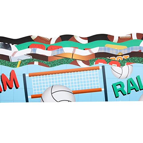 6 Rolls 234 Feet Of Sports Scalloped Bulletin Board Borders Trim For Classroom Decor, Whiteboard, Chalkboard, School Decorations, 6 Assorted Designs For Teacher Supplies (78 Pieces) #TOP4