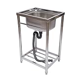 Stainless Steel Single Bowl Sink 17''×13×''×8'' Washing Basin Mini Freestanding Utility Sink Set w/Drainboard & 1 Storage Shelf for Indoor Outdoor Home Garage Yard Commercial Restaurant Kitchen Bar