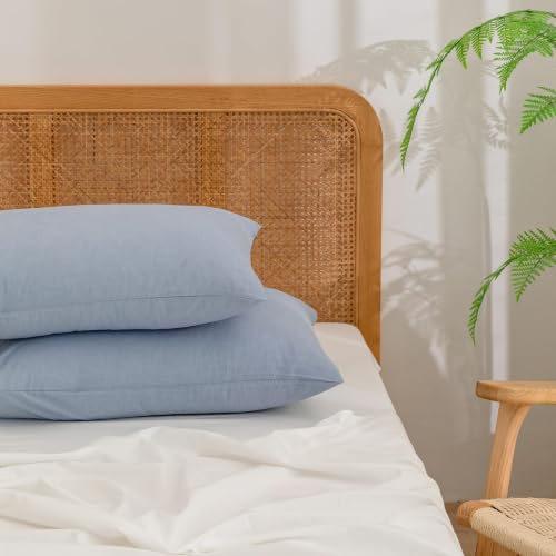 BESTOUCH Washed Cotton Pillowcases Linen Feel Cornflower Blue 16 X 30 inch