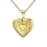 KunBead Jewelry Gold 20 inch Heart Photo Locket Memorial Custom Personalised Necklace with Picture inside-Stainless Steel for Women Girls