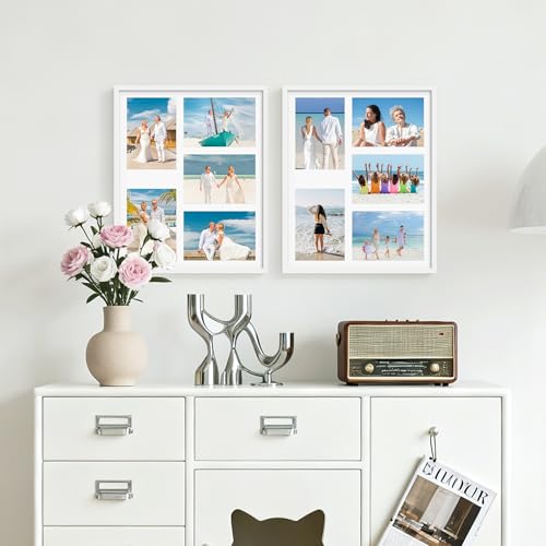 Image of DUENPY 13x16 Picture Frame 5x7 Collage Picture Frame Displays Five 5x7 inch Photos Collage Wall Decor Wall Hanging White