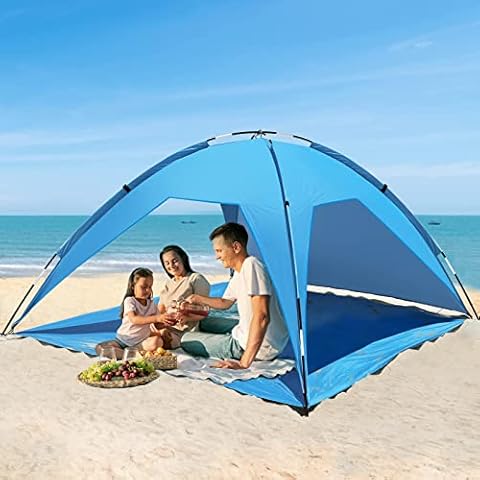 Lealinga Beach Tent 4-6 Person, Portable Sun Shelter, Including Carry Bag and Tent Pegs, UV Protection Shade Cover for Beach, Garden, Camping Cover
