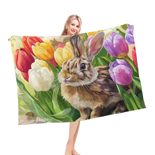 Tagesdecke Kaninchen-Tulpenblume Leicht Überwurfdecke Anti-Verfärben Flanell Fleecedecke Für Büro Innen Außen