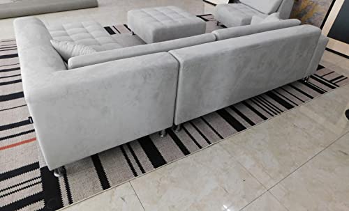 Stendmar 4Pc 117" To 153" Modern Grey Microfiber Sectional Sofa Chaise Chair Ottoman S1107Rg #TOP6