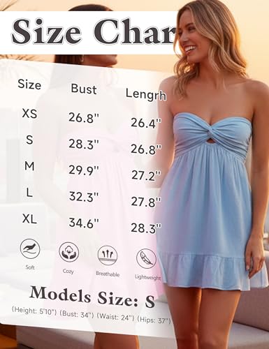 Image of HOCANDY Womens Strapless Mini Dress Twist Knot Front Cut Out Babydoll Dress Smocked Backless Ruffle Hem Tube Dresses